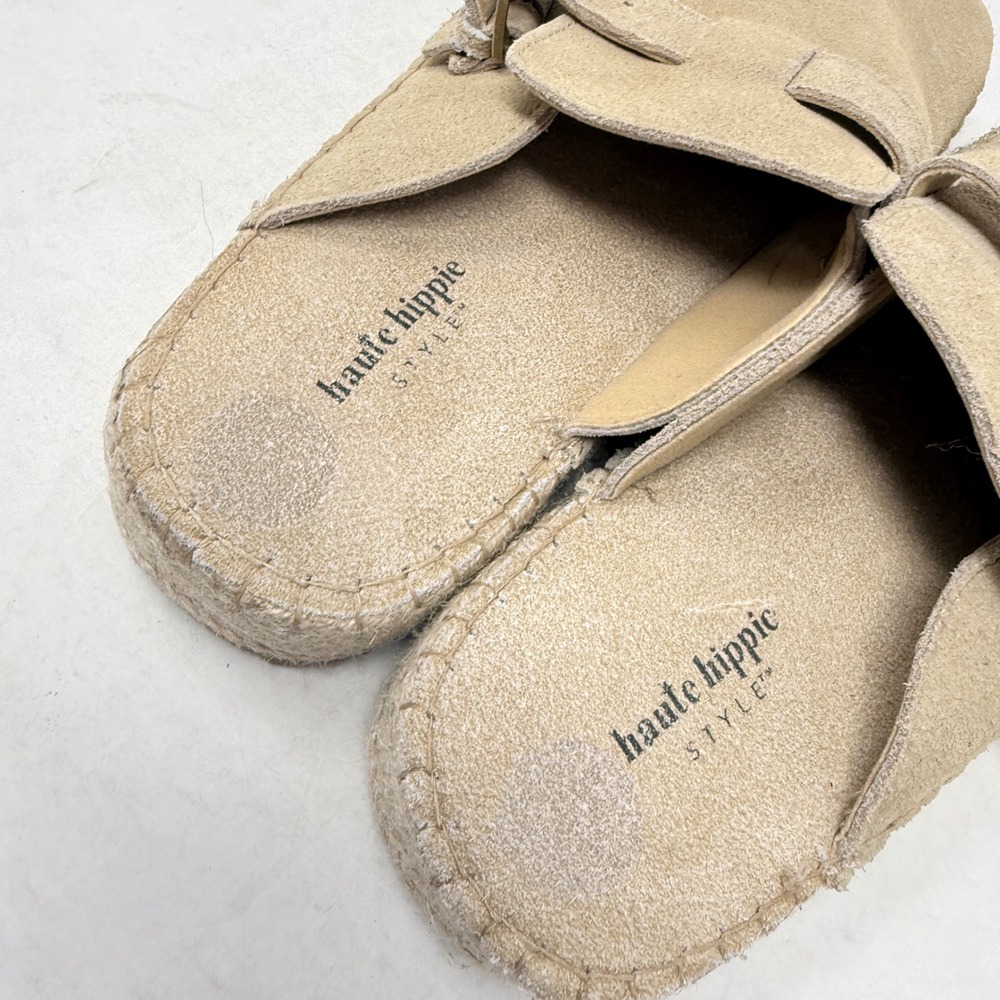 Haute Hippie Style Suede Espadrille Mules Tan 10M Buckle Platform Clogs Boho - Picture 5 of 7